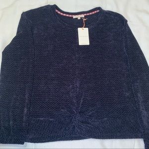 Skies are blue knot front pullover sweater